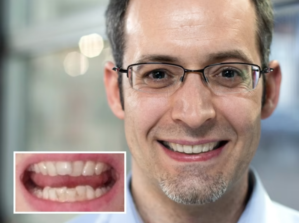 Immagini di DrSmile prima e dopo: Denti storti a causa dell'affollamento e della mancanza di spazio